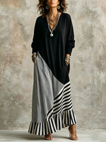 Chic Elegant Stretchy Black And Striped Maxi Dress