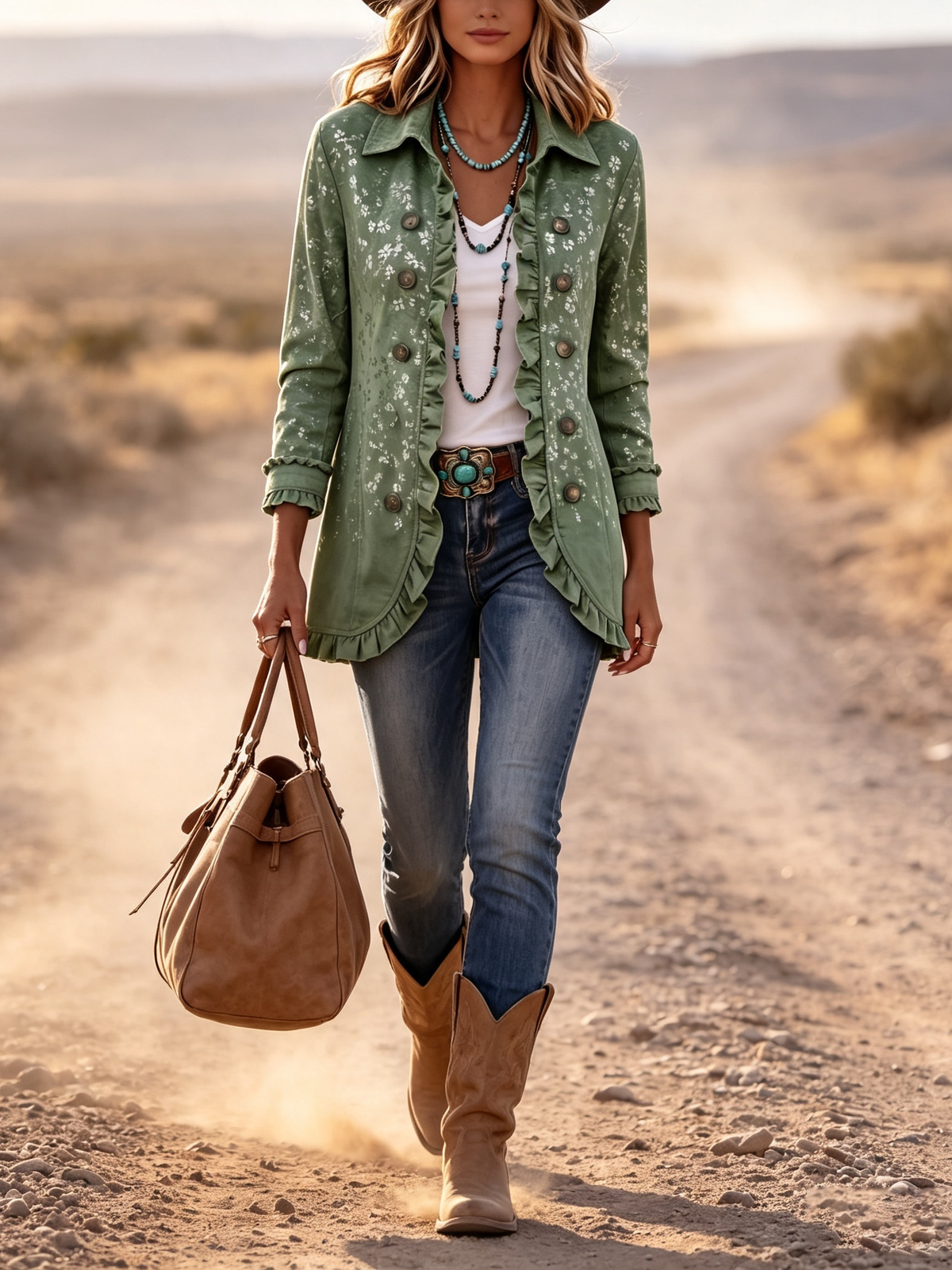 Boho Chic Gold Floral Print Gradient Jacket