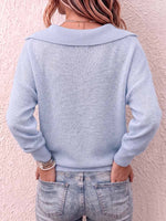 Women's Solid Color Collared Long Sleeve Casual Loose Knit Top