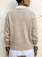 Asymmetric Button-fastening Irregular-design Crew-neck Knit Jacket