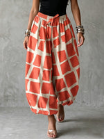 Abstract Geometric Print Linen Harem Jogger Pants