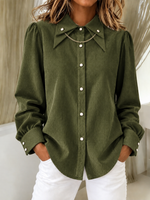 Casual Corduroy Long-sleeve Shirt With A Pointed Collar