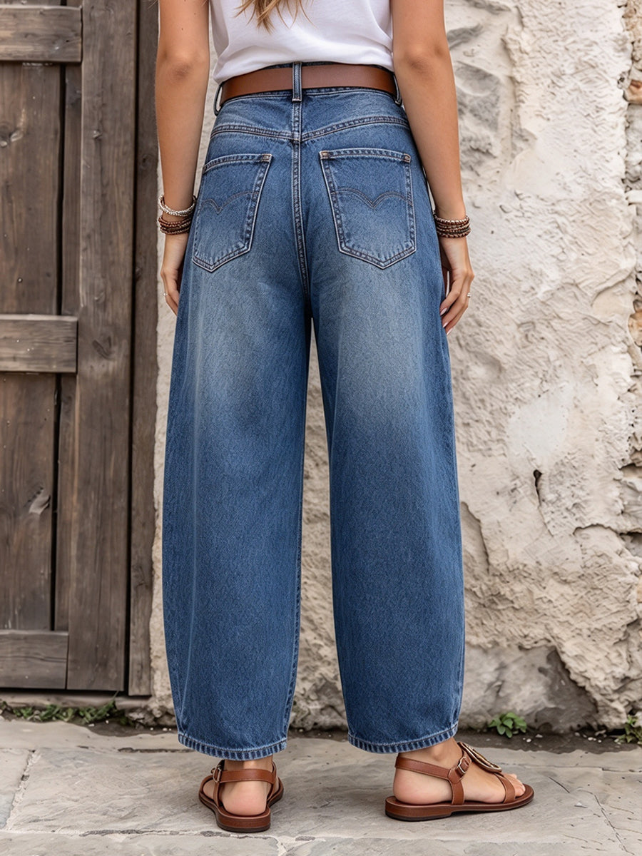 Casual Curved-Leg Denim Jeans