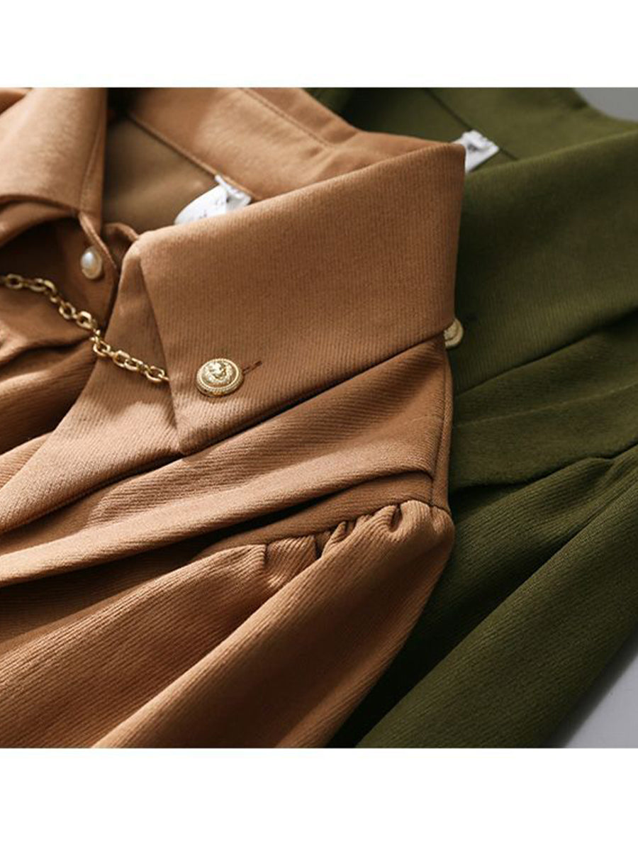 Casual Corduroy Long-sleeve Shirt With A Pointed Collar