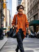 Chic Asymmetric Button-up Collar Corduroy Top