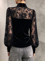 Elegant Pearl-Accented Velvet Flocked Top