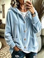 Women's Solid Color V-neck Long-sleeve Casual Loose Hooded Velour Cardigan
