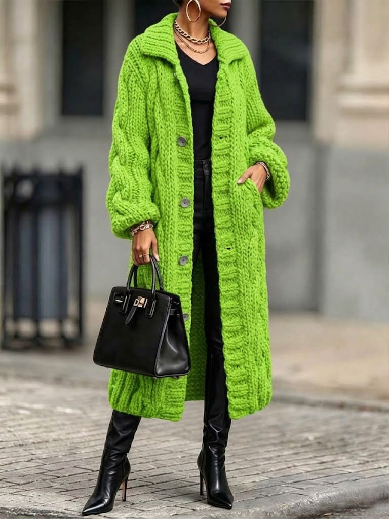 Cozy, Warm, Chunky-knit Cable-knit Long Cardigan