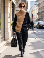 Modern Cozy Colorblock Cable-knit Mock Neck Sweater