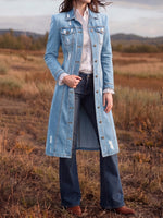 Western Distressed Longline Denim Coat