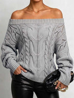 Women's Solid Color Off-shoulder Long-sleeved Casual Loose Knit Pullover Top