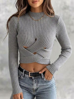 Chic Ribbed Knit Cropped Top With Crisscross Cutouts