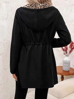 Women's Leopard Print Long-sleeve Casual Loose Reversible Drawstring Jacket