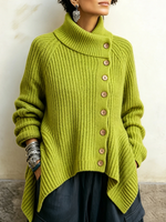 Artistic Cut Lime Green Irregular High-neck Sweater