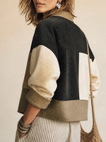 Chic Casual Color-block Cotton-linen Blend Cropped Jacket