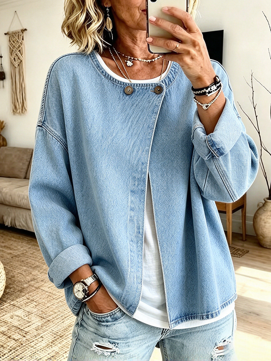 Chic Light Blue Denim Casual Cardigan Button Top