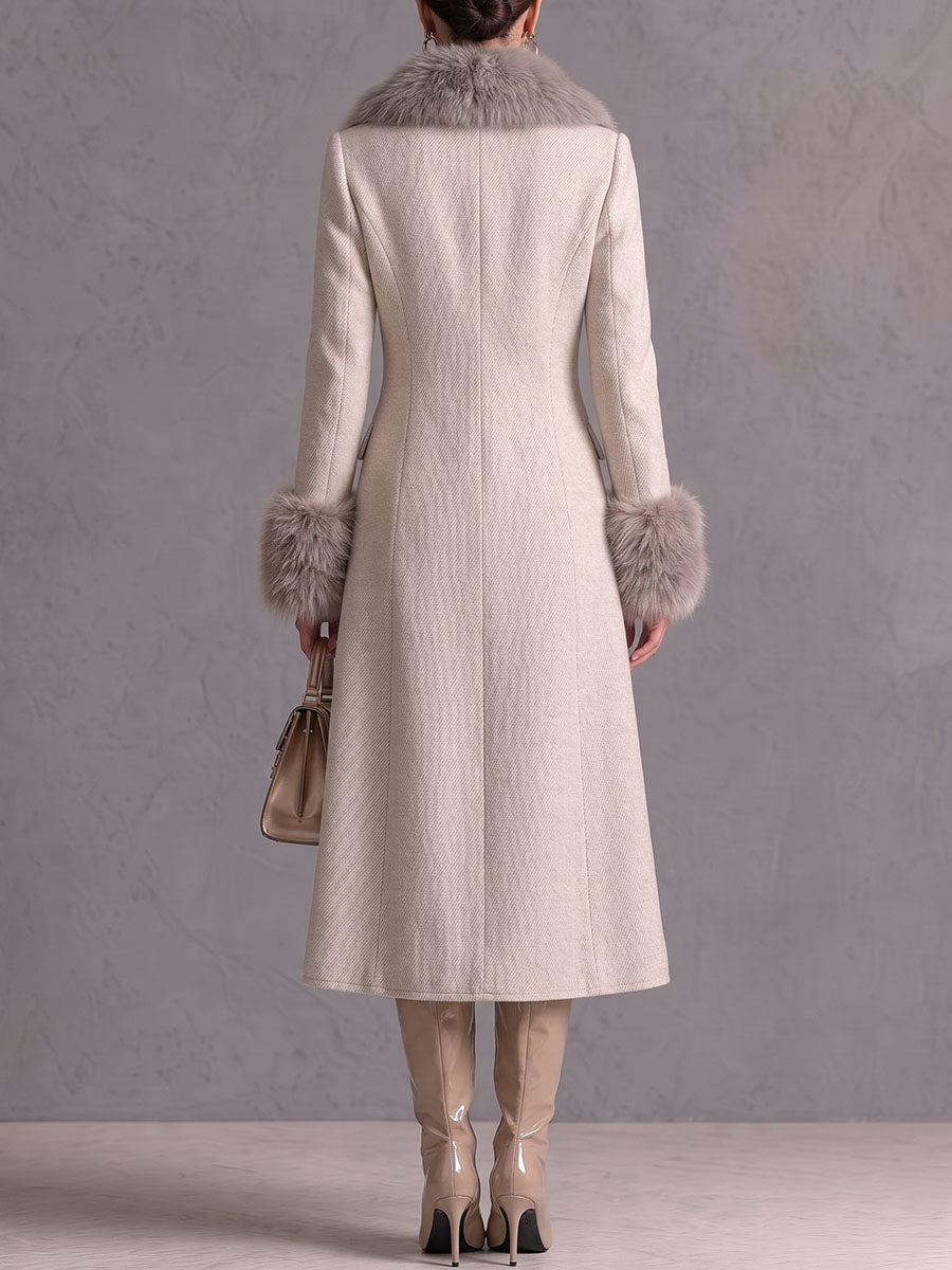Women's Solid-color Faux Mink Fur Lapel Long-sleeve Loose Casual Dress/long Coat
