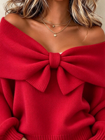 Chic Sweet Elegant Red Bow Sweater Top