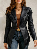 Fringed Statement Faux-Leather Blazer
