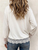 Women's Casual Crewneck Long Sleeve Sweatshirt With Lace Trim