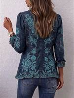 Boho-style Vintage-print Ruffled Jacket