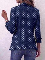 Women's Polka Dot Print Lapel Long-sleeved Casual Loose Cotton Cardigan