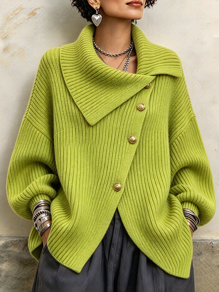 Chic Asymmetrical Button Turtleneck Sweater