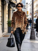 Bold Leopard Print Asymmetrical High-neck Velvet Top