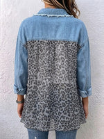 Casual Paneled Leopard-print Denim Shirt Jacket