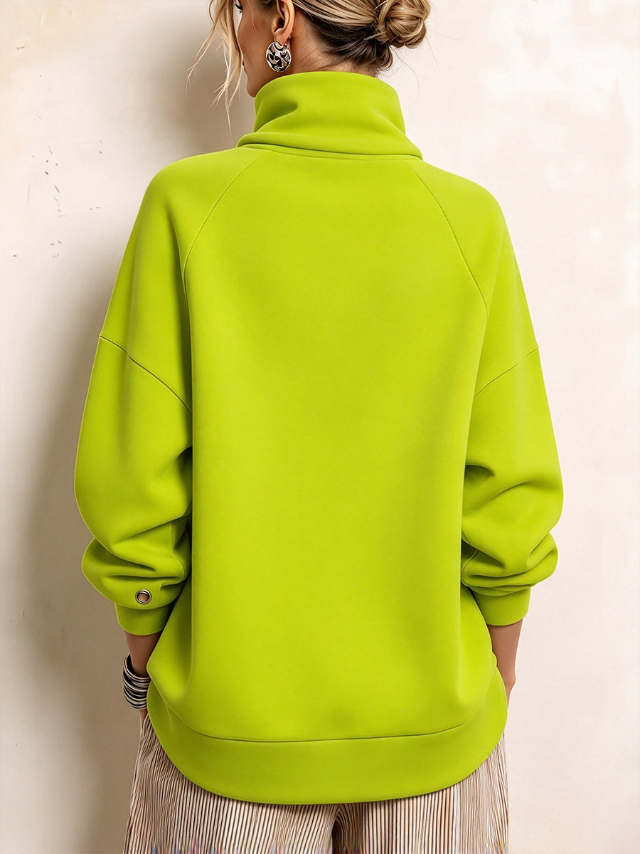 Chic Cowl-Neck Drawstring Pocket Sweatshirt