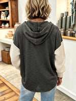 Cozy, Stylish Knit-sleeve Button-up Hooded