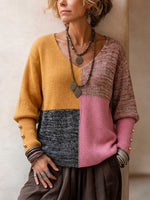 Irregular Color-block Sweater With A Unique Design