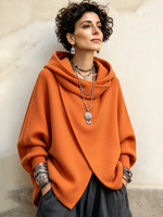 Cozy Vibrant Asymmetric Orange Versized Hooded Sweatshirt