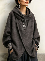 Oversized Asymmetrical Wool-blend Hooded Pullover Coat