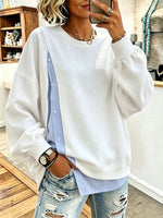 Cozy Blue Striped Shirt-panel Sweatshirt (faux-layered Look)
