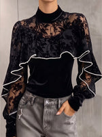 Elegant Pearl-Accented Velvet Flocked Top