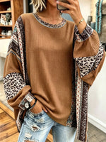 Boho Cozy Oversise Mixed-print Long-sleeve Top
