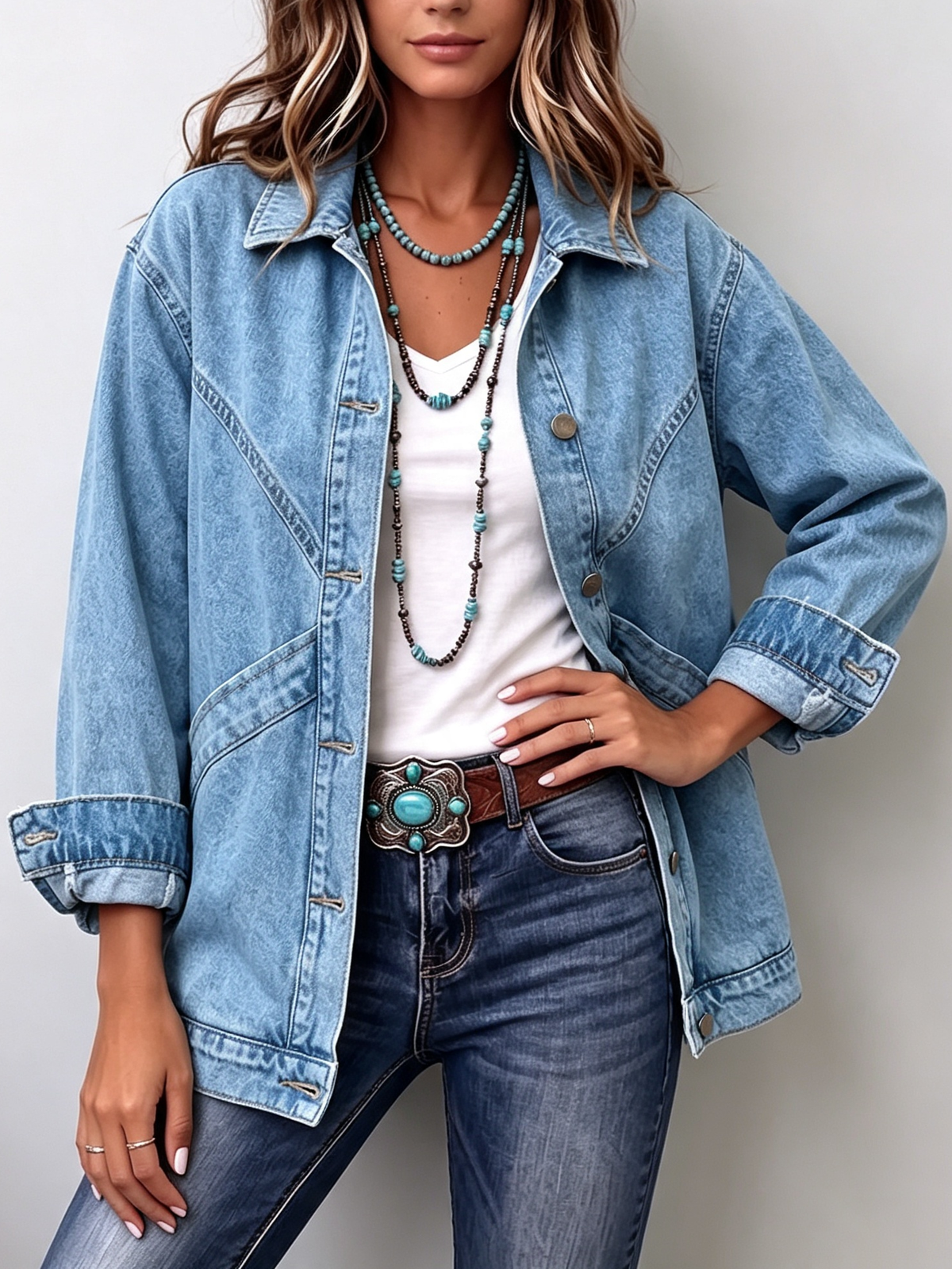 Casual Oversized Twill Patchwork Denim Jacket