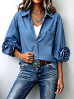 Chic Casual 3d Rose Flower Denim Shirt