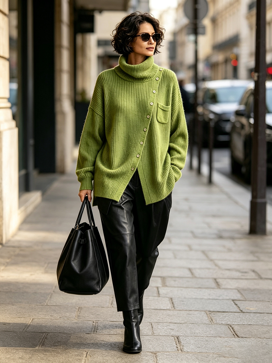 Relaxed Turtleneck Asymmetric Sweater