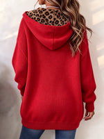 Cozy Leopard-Accented Knit Hooded Cardigan