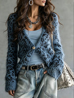 Casual Leopard-print Plush Knit Cardigan