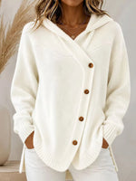 Women's Solid Color V-neck Long-sleeve Casual Loose Hooded Knit Cardigan