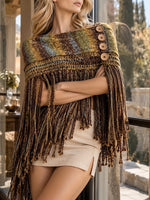 Bohemian Chunky-knit Fringed Cape-shawl