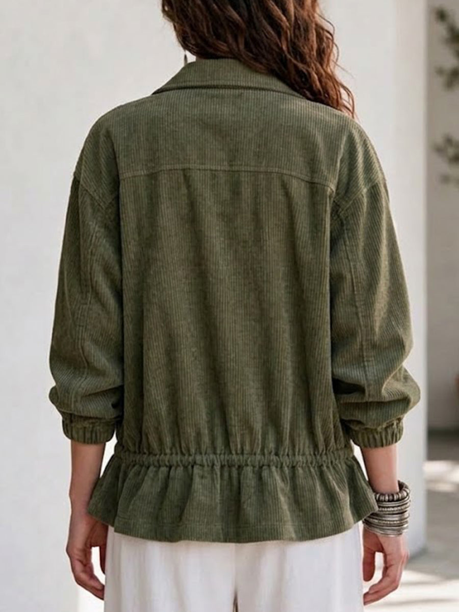 Stylish Casual Corduroy Jacket With Asymmetric Collar