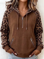Leopard-print Raglan-sleeve Half-zip Hooded Jacket