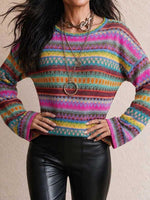 Women's Geometric Print Round Neck Long-sleeved Casual Loose Knit Pullover