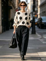 Cozy Oversized And Black Polka-dot Ribbed Knit Sweater