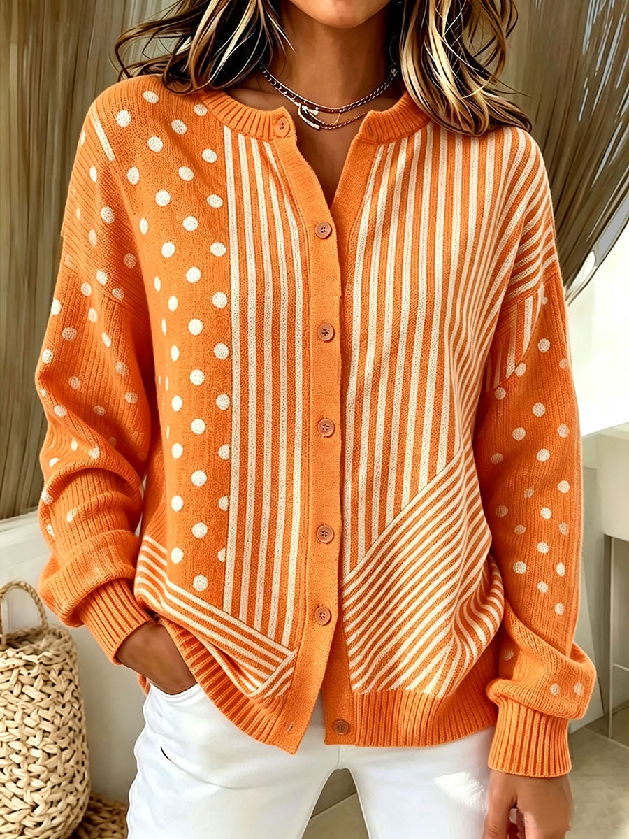 Chic Reversible Orange And White Cardigan