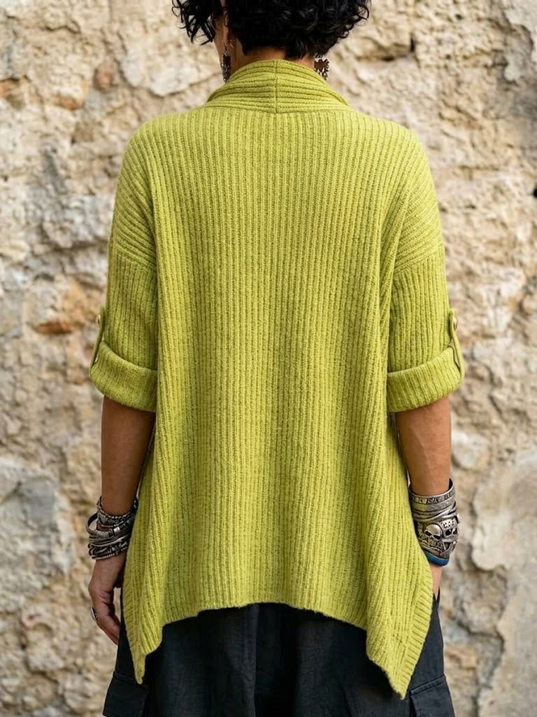 Asymmetrical Knit Cardigan With Crisscross Collar